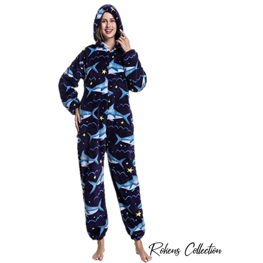 The Unisex Adult Onesie Pajama (Blue Shark) - RokensCollection