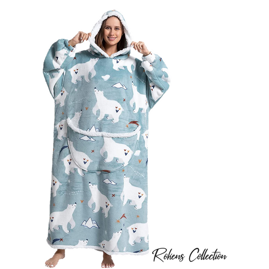 The Oversize Wearable Blanket Hoodie + Lamb Fleece Lining (Polar Bear)) - RokensCollection