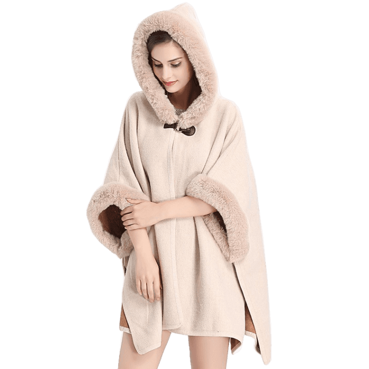 New Leather Ring Hooded Shawl Poncho - White - RokensCollection